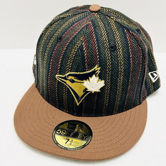New Era Toronto Blue Jays Herringbone 59FIFTY Fitted‎ Hat Cap 7 3/4 Brown MLB - Picture 3 of 6